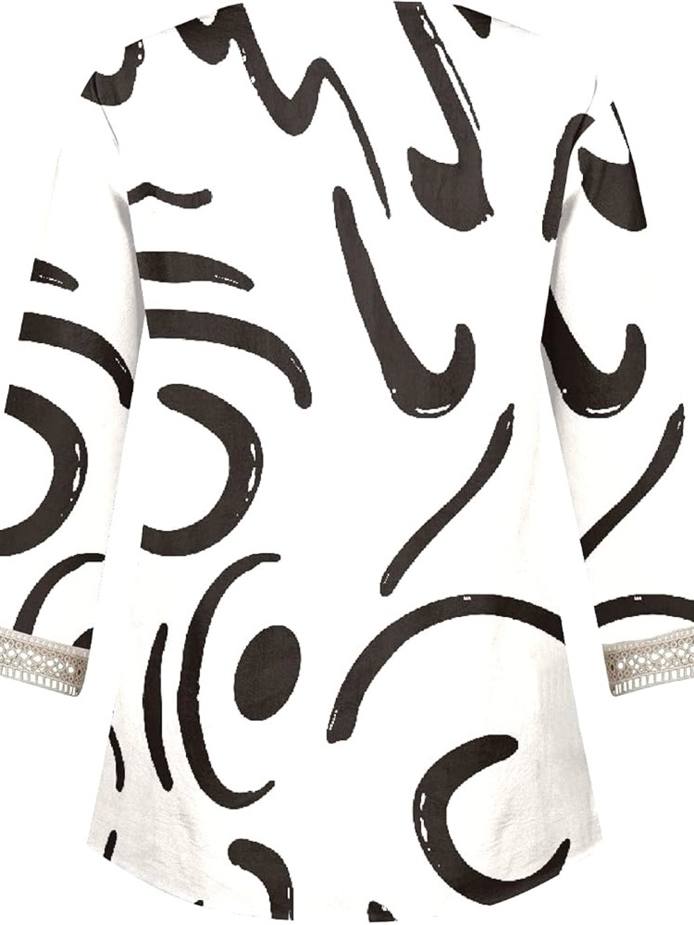 Women's Abstract V-Neck Tunic Top - White & Black - Picture 5 of 5